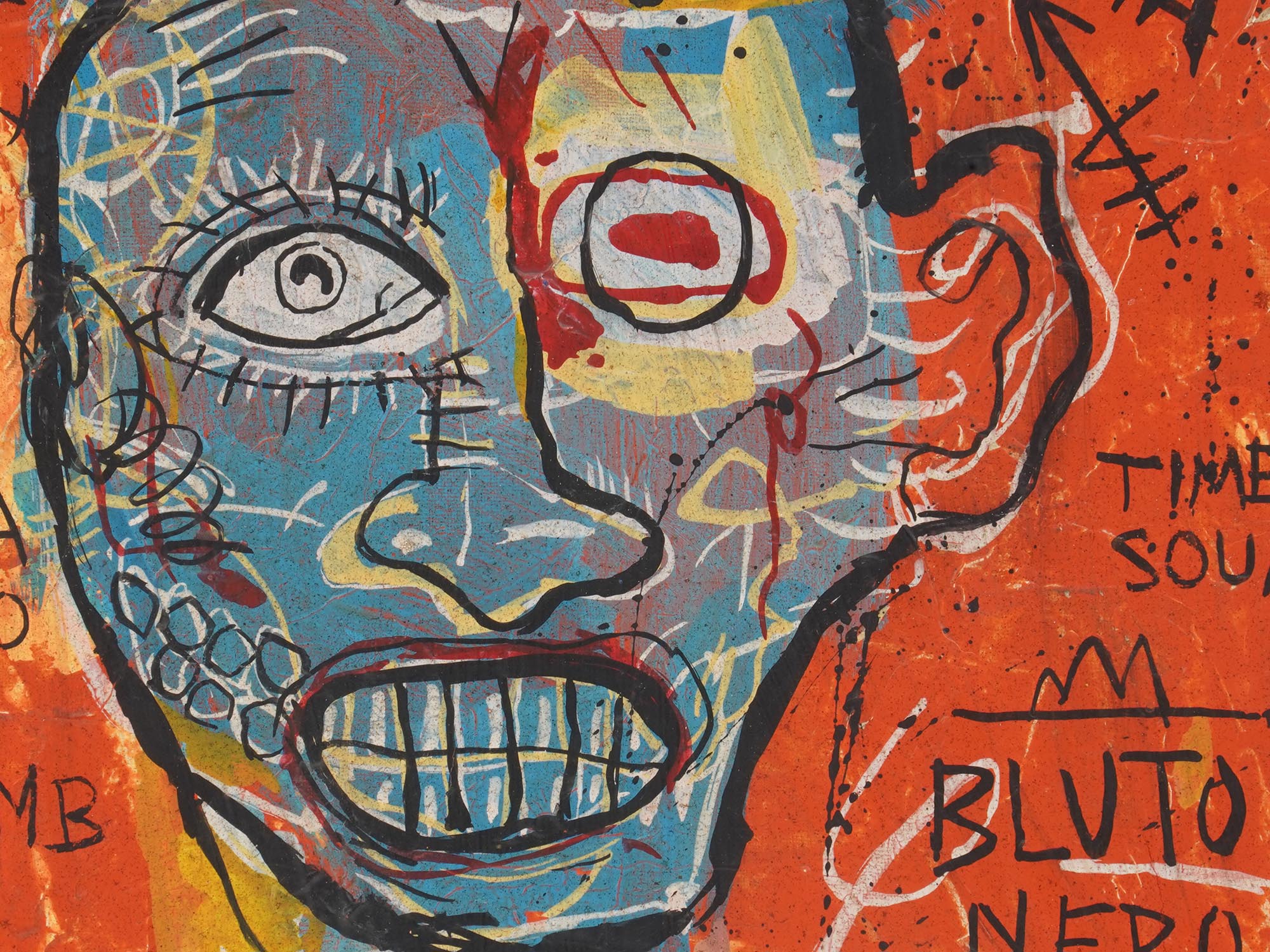 ATTR TO JEAN MICHEL BASQUIAT MIXED MEDIA PAINTING PIC-2